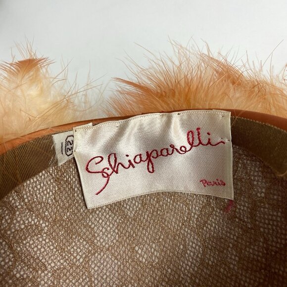 Vtg 1950s Schiaparelli Paris Satin & Feathers Cocktail Hat Size 22 Orange main image 6